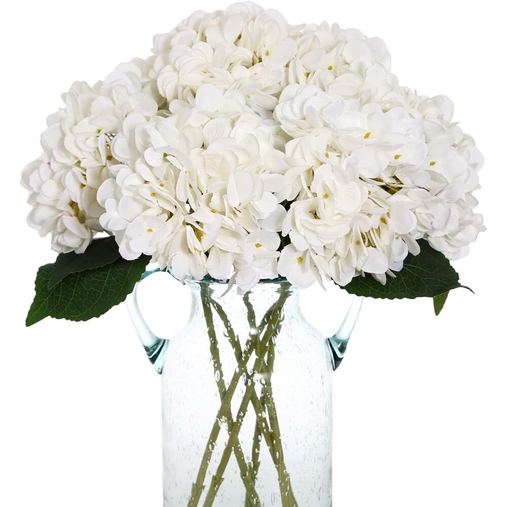 White 6-Pcs Artificial Vintage Silk Faux Flowers Bouquets Stems Home Table Decor